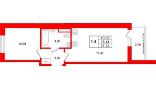 Квартира в ЖК «Город звёзд», 1 комнатная, 35.44 м², 2 этаж
