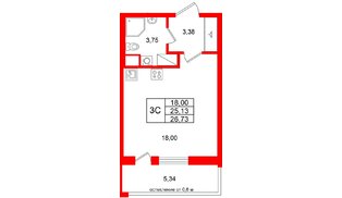 Квартира в ЖК «Город звёзд», студия, 25.13 м², 5 этаж