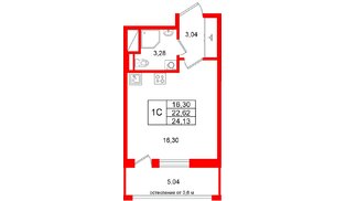 Квартира в ЖК «Город звёзд», студия, 22.62 м², 16 этаж