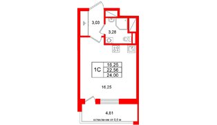 Квартира в ЖК «Город звёзд», студия, 22.56 м², 19 этаж