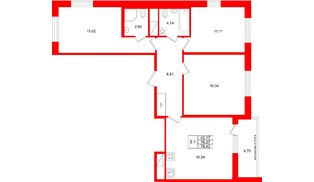 Квартира в ЖК «Город звёзд», 3 комнатная, 76.07 м², 9 этаж
