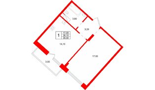 Квартира в ЖК «Ёлки вилладж», 1 комнатная, 38.1 м², 1 этаж