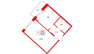 Квартира в ЖК «Ёлки вилладж», 1 комнатная, 34.1 м², 1 этаж