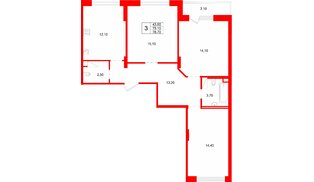 Квартира в ЖК «Ёлки вилладж», 3 комнатная, 75.1 м², 5 этаж