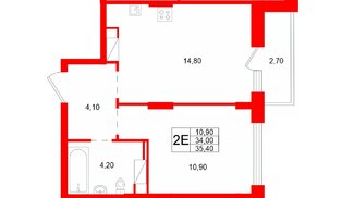Квартира в ЖК «Ёлки вилладж», 1 комнатная, 34 м², 8 этаж