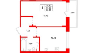 Квартира в ЖК «Ёлки вилладж», 1 комнатная, 33 м², 2 этаж