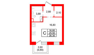 Квартира в ЖК «Шотландия», студия, 25.5 м², 2 этаж