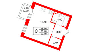 Квартира в ЖК «Шотландия», студия, 28.4 м², 3 этаж