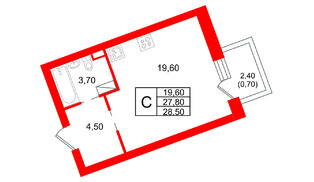 Квартира в ЖК «Шотландия», студия, 27.8 м², 1 этаж