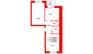 Квартира в ЖК «Шотландия», 2 комнатная, 55.2 м², 2 этаж