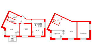 Квартира в ЖК «Шотландия», 2 комнатная, 93.2 м², 3 этаж