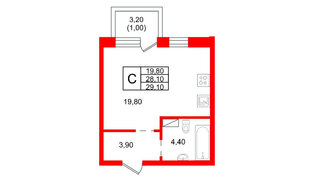 Квартира в ЖК «Шотландия», студия, 28.1 м², 3 этаж