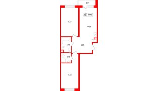 Квартира в ЖК «Расцветай в Янино», 2 комнатная, 68.52 м², 1 этаж