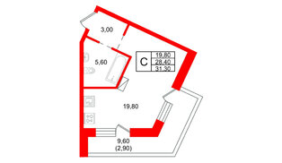 Квартира в ЖК «Шотландия», студия, 28.4 м², 3 этаж