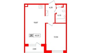 Квартира в ЖК «Расцветай в Янино», 1 комнатная, 43.23 м², 4 этаж