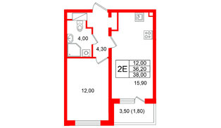Квартира в ЖК «Ручьи–2», 1 комнатная, 38 м², 18 этаж