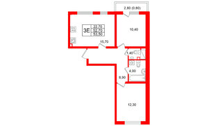 Квартира в ЖК «Ручьи–2», 2 комнатная, 53.5 м², 14 этаж