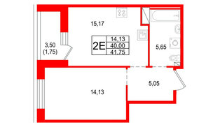 Квартира в ЖК «Сезоны», 1 комнатная, 41.75 м², 17 этаж
