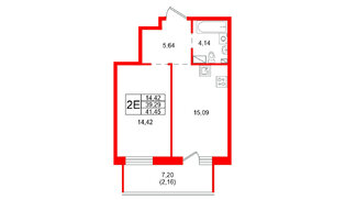Квартира в ЖК «Сезоны», 1 комнатная, 41.45 м², 5 этаж