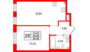 Квартира в ЖК «Сезоны», 1 комнатная, 39.96 м², 2 этаж