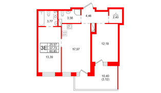 Квартира в ЖК «Сезоны», 2 комнатная, 60.85 м², 7 этаж