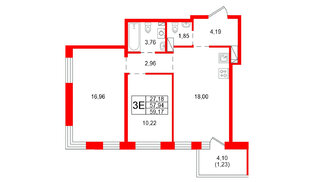 Квартира в ЖК «Сезоны», 2 комнатная, 59.17 м², 2 этаж