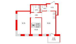 Квартира в ЖК «Сезоны», 2 комнатная, 58.97 м², 5 этаж