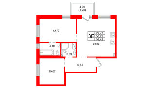 Квартира в ЖК «Сезоны», 2 комнатная, 59.42 м², 4 этаж