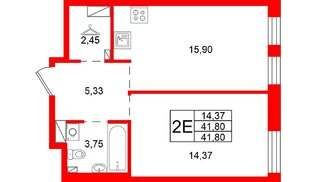 Квартира в ЖК «Сезоны», 1 комнатная, 41.8 м², 2 этаж