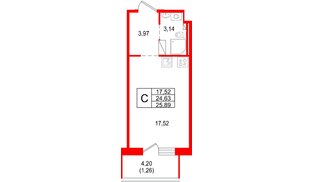 Квартира в ЖК «Сезоны», студия, 25.89 м², 4 этаж