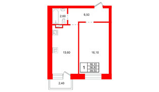 Квартира в ЖК «Итальянский Квартал», 1 комнатная, 38.8 м², 3 этаж