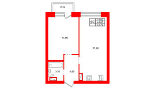 Квартира в ЖК «Итальянский Квартал», 1 комнатная, 44 м², 2 этаж
