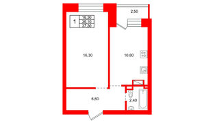 Квартира в ЖК «Итальянский Квартал», 1 комнатная, 36.1 м², 2 этаж