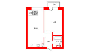 Квартира в ЖК «Итальянский Квартал», 1 комнатная, 43.7 м², 2 этаж