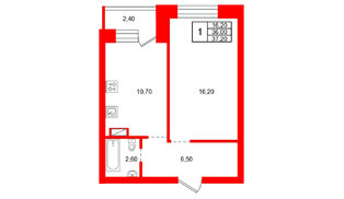Квартира в ЖК «Итальянский Квартал», 1 комнатная, 36 м², 2 этаж