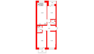 Квартира в ЖК «Итальянский Квартал», 3 комнатная, 72 м², 3 этаж