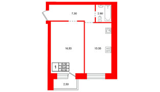 Квартира в ЖК «Итальянский Квартал», 1 комнатная, 39.4 м², 1 этаж