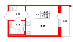 Квартира в ЖК «Универ Сити», студия, 20.94 м², 4 этаж