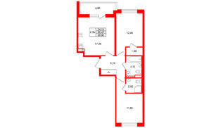 Квартира в ЖК Универ Сити, 2 комнатная, 56.47 м², 4 этаж