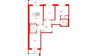 Квартира в ЖК «Универ Сити», 3 комнатная, 75.46 м², 1 этаж
