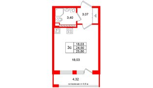 Квартира в ЖК «Универ Сити», студия, 24.5 м², 4 этаж