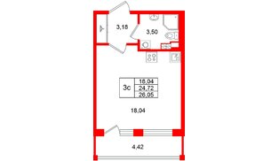 Квартира в ЖК «Универ Сити», студия, 24.72 м², 4 этаж