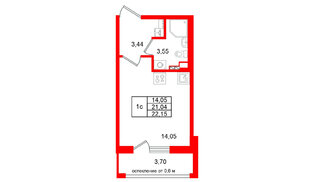 Квартира в ЖК «Универ Сити», студия, 21.04 м², 3 этаж