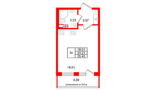 Квартира в ЖК «Универ Сити», студия, 24.21 м², 4 этаж