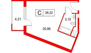 Апартаменты в ЖК «Космос Смарт Южный», студия, 28.22 м², 12 этаж
