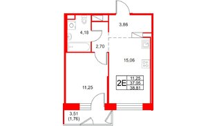 Квартира в ЖК «Юнтолово», 1 комнатная, 38.81 м², 5 этаж