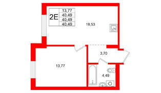 Квартира в ЖК «Брусника в Новоселье», 1 комнатная, 40.49 м², 3 этаж