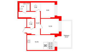 Квартира в ЖК Брусника в Новоселье, 2 комнатная, 79.7 м², 1 этаж