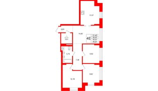 Квартира в ЖК «Брусника в Новоселье», 3 комнатная, 78.97 м², 1 этаж