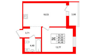 Квартира в ЖК «Брусника в Новоселье», 1 комнатная, 44.48 м², 5 этаж